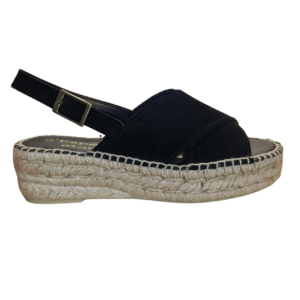 Alpargata CRIS con plataforma de piel en Negro